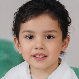 Joyful white child female with short  brown hair and brown eyes