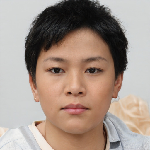 Neutral asian child female with short  brown hair and brown eyes