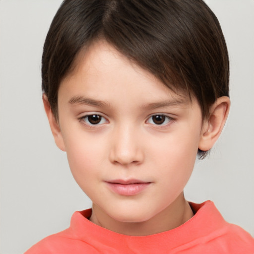 Neutral white child female with short  brown hair and brown eyes