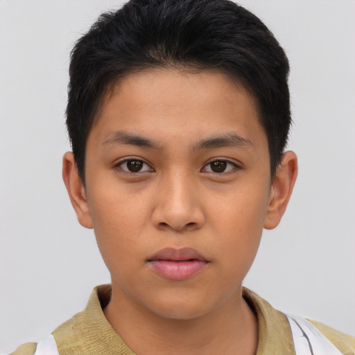 Neutral asian young-adult male with short  brown hair and brown eyes