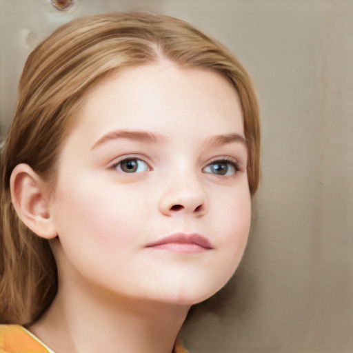 Neutral white child female with medium  brown hair and blue eyes