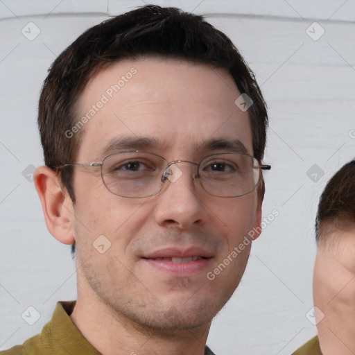 Neutral white adult male with short  brown hair and brown eyes