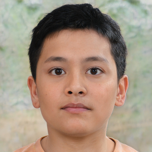 Neutral asian child male with short  brown hair and brown eyes