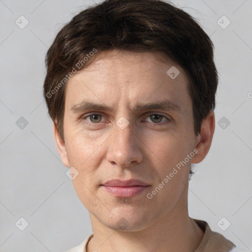 Neutral white adult male with short  brown hair and brown eyes