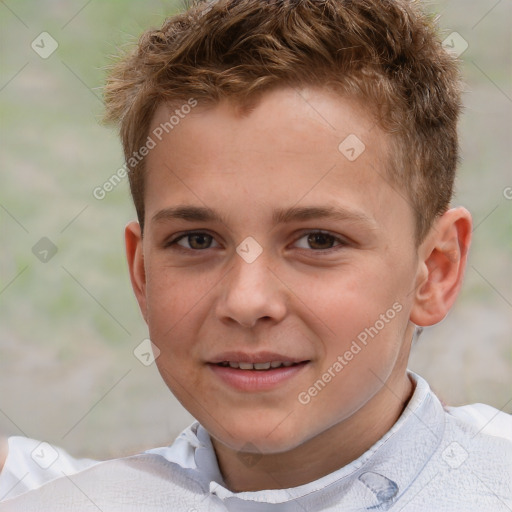 Joyful white child male with short  brown hair and brown eyes