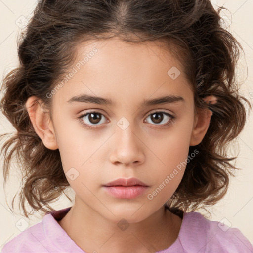 Neutral white child female with medium  brown hair and brown eyes