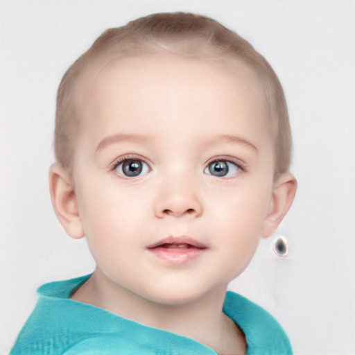 Neutral white child female with short  brown hair and grey eyes