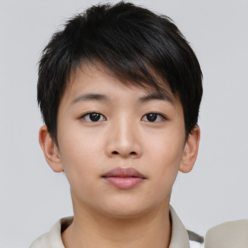 Neutral asian young-adult male with short  brown hair and brown eyes