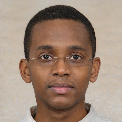 Neutral black young-adult male with short  brown hair and brown eyes