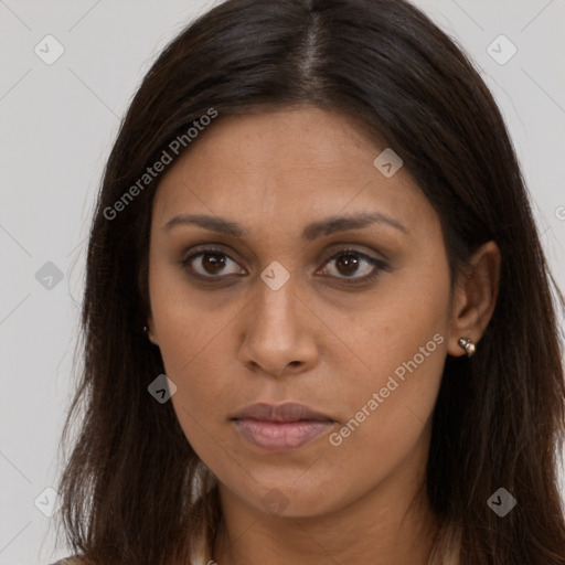 Neutral black young-adult female with long  brown hair and brown eyes