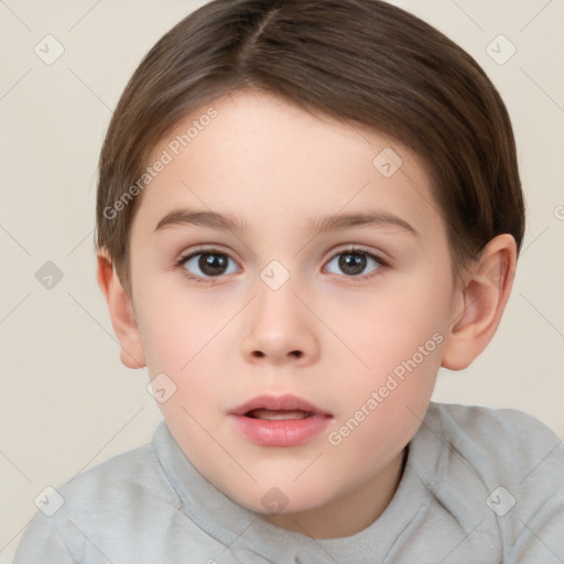 Neutral white child female with short  brown hair and brown eyes