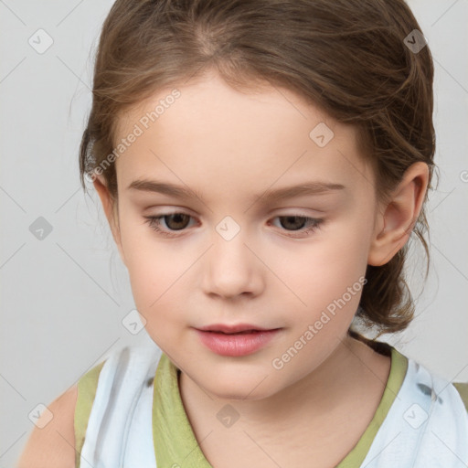 Neutral white child female with medium  brown hair and brown eyes