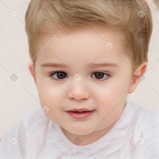 Joyful white child female with short  brown hair and brown eyes