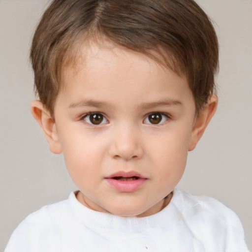 Neutral white child female with short  brown hair and brown eyes