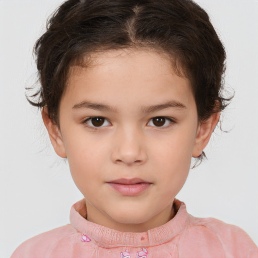 Neutral white child female with short  brown hair and brown eyes