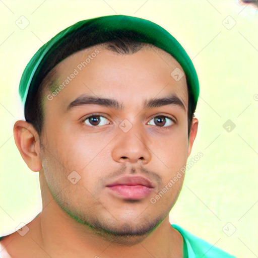 Neutral latino young-adult male with short  brown hair and brown eyes