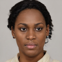 Neutral black young-adult female with short  brown hair and brown eyes