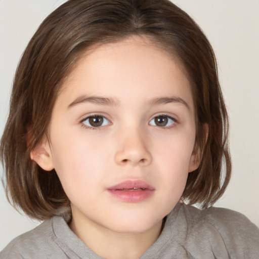 Neutral white child female with medium  brown hair and brown eyes