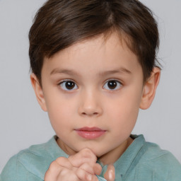 Neutral white child female with short  brown hair and brown eyes