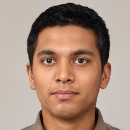 Neutral asian young-adult male with short  black hair and brown eyes