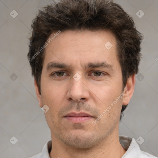 Neutral white adult male with short  brown hair and brown eyes