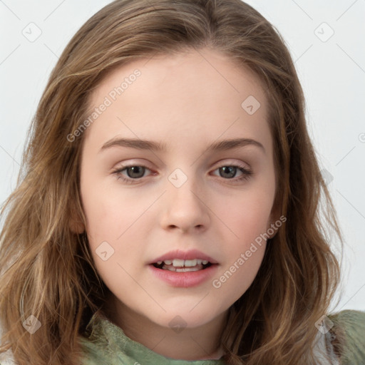 Neutral white child female with long  brown hair and brown eyes