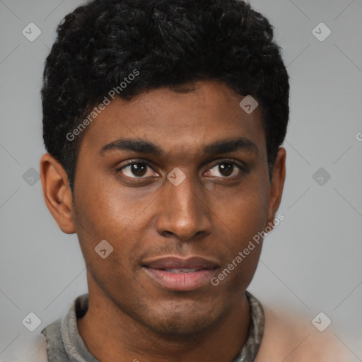 Neutral latino young-adult male with short  brown hair and brown eyes