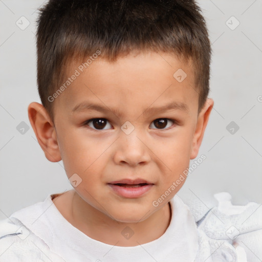 Joyful white child male with short  brown hair and brown eyes