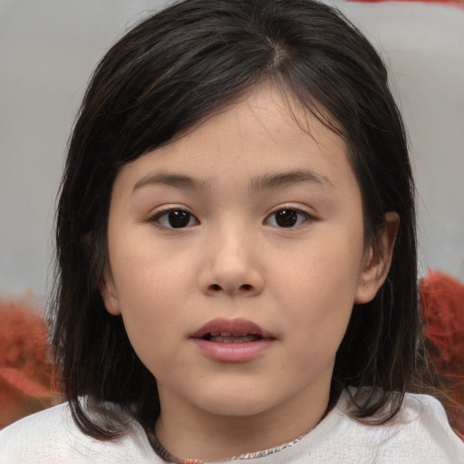 Neutral asian child female with medium  brown hair and brown eyes