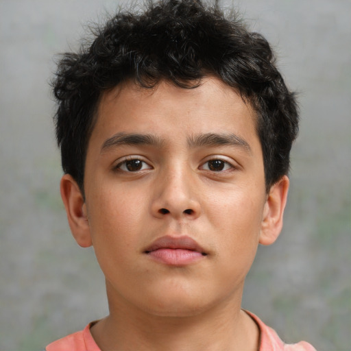 Neutral asian child male with short  brown hair and brown eyes