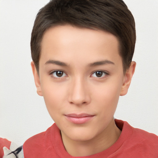 Neutral white young-adult female with short  brown hair and brown eyes