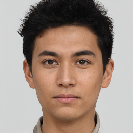 Neutral asian young-adult male with short  black hair and brown eyes