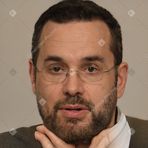 Neutral white adult male with short  brown hair and brown eyes