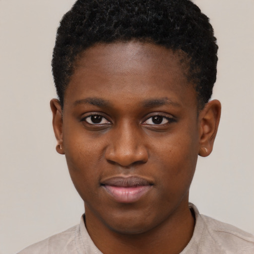 Neutral black young-adult male with short  brown hair and brown eyes