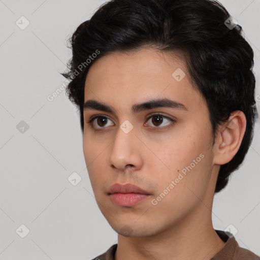 Neutral latino young-adult male with short  brown hair and brown eyes