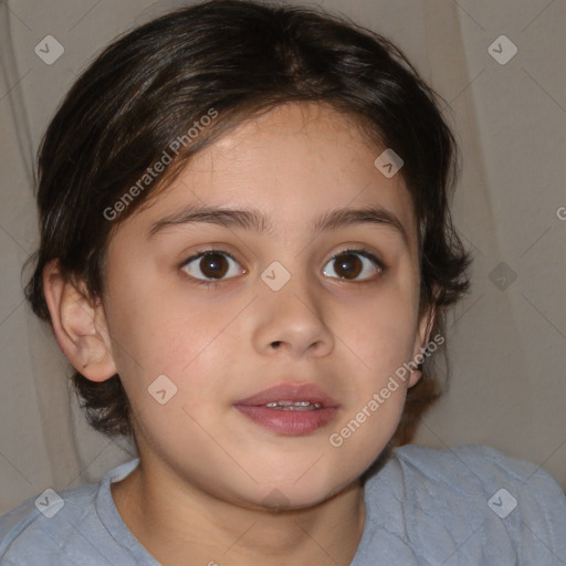 Neutral white child female with medium  brown hair and brown eyes