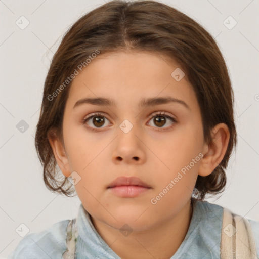 Neutral white child female with medium  brown hair and brown eyes