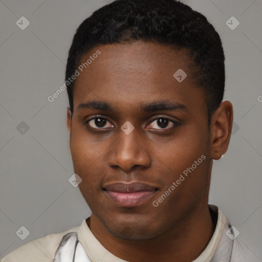 Neutral latino young-adult male with short  brown hair and brown eyes