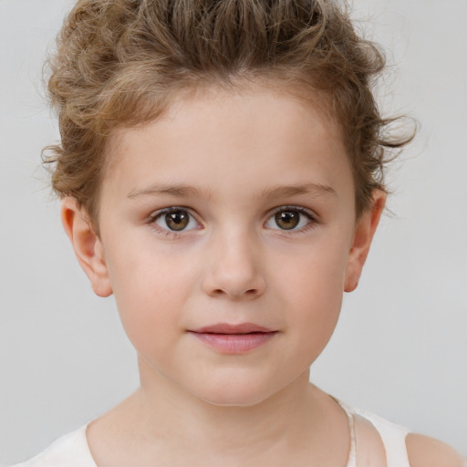 Neutral white child female with short  brown hair and brown eyes