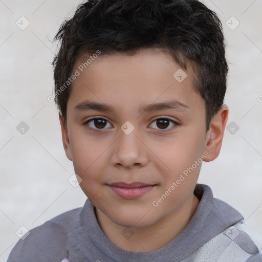 Joyful white child male with short  brown hair and brown eyes