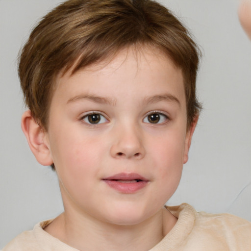 Neutral white child female with short  brown hair and brown eyes