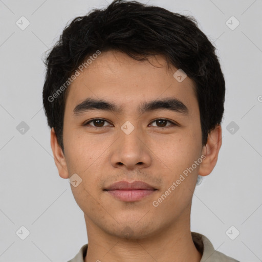 Neutral asian young-adult male with short  black hair and brown eyes