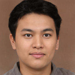 Neutral asian young-adult male with short  brown hair and brown eyes