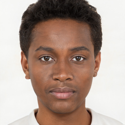 Neutral black young-adult male with short  brown hair and brown eyes