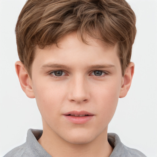 Neutral white child male with short  brown hair and grey eyes