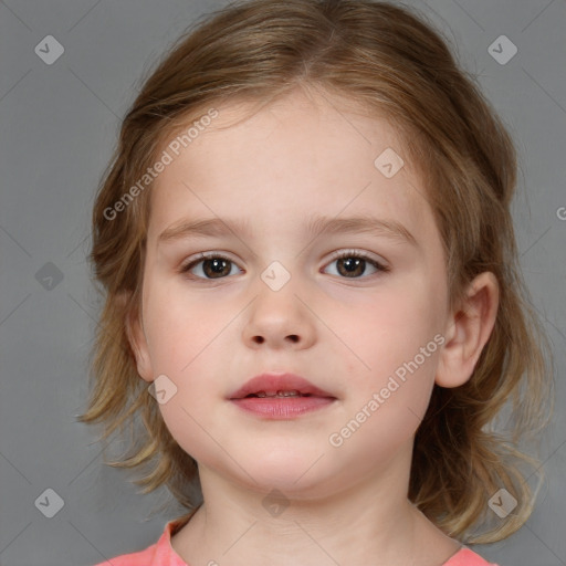 Neutral white child female with medium  brown hair and brown eyes