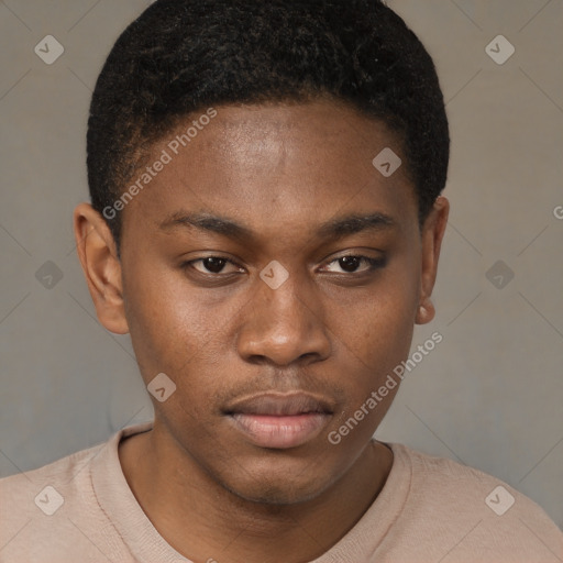 Neutral black young-adult male with short  brown hair and brown eyes