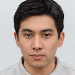 Neutral asian young-adult male with short  brown hair and brown eyes