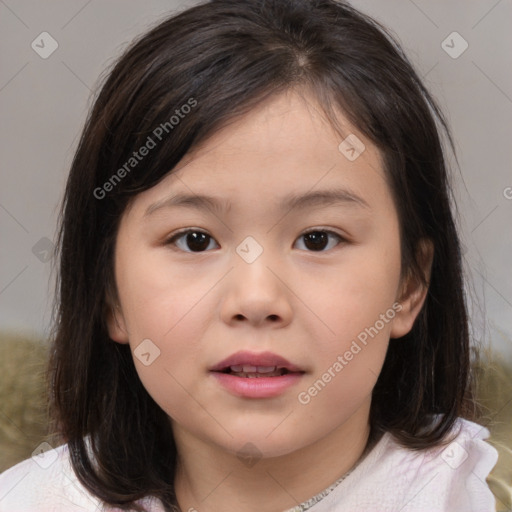 Neutral white child female with medium  brown hair and brown eyes