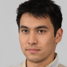 Neutral asian young-adult male with short  brown hair and brown eyes